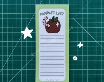 Bloc de notas para la lista de la compra de Wormy Apple Market