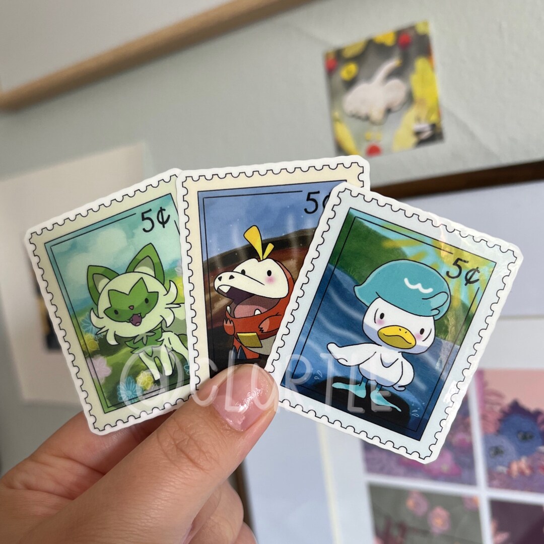 Paldea Pals Postage Stamp Die Cut Stickers Sprigatito, Fuecoco, Quaxly