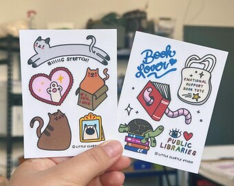 Mini hojas de pegatinas (gatitos adorables y amantes de los libros)