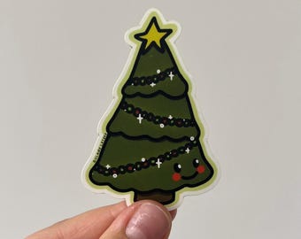 Pegatina troquelada de árbol navideño lindo
