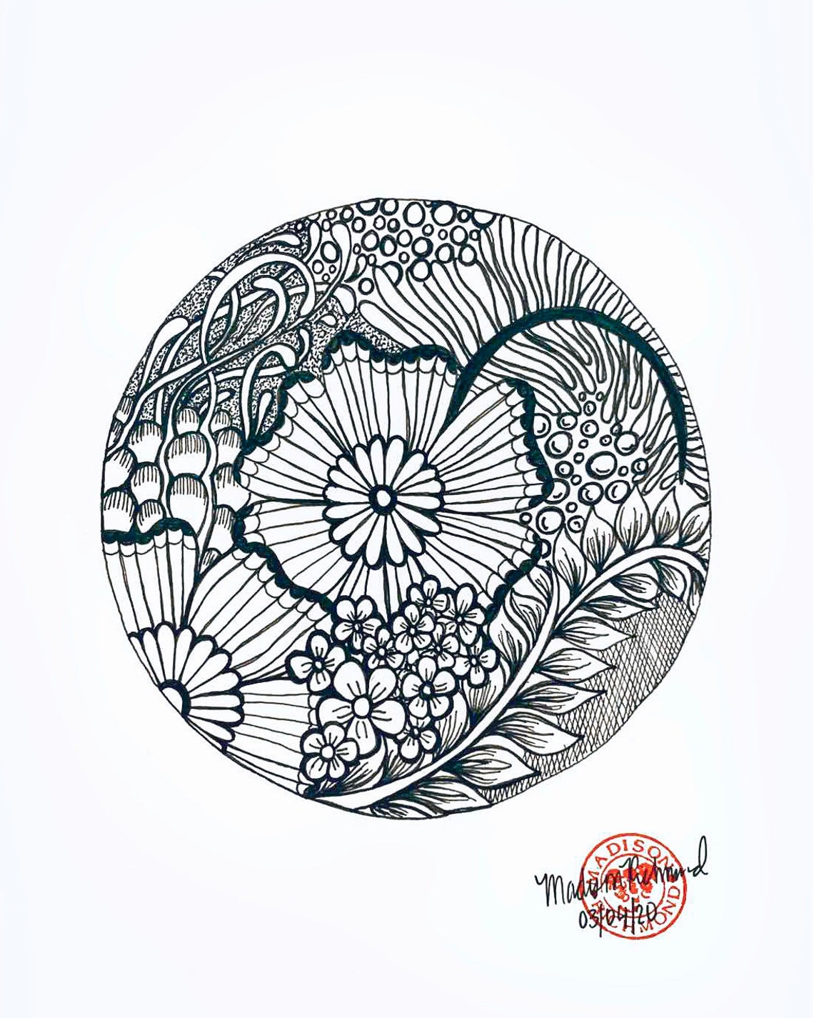 Zentangle Floral Circle Etsy