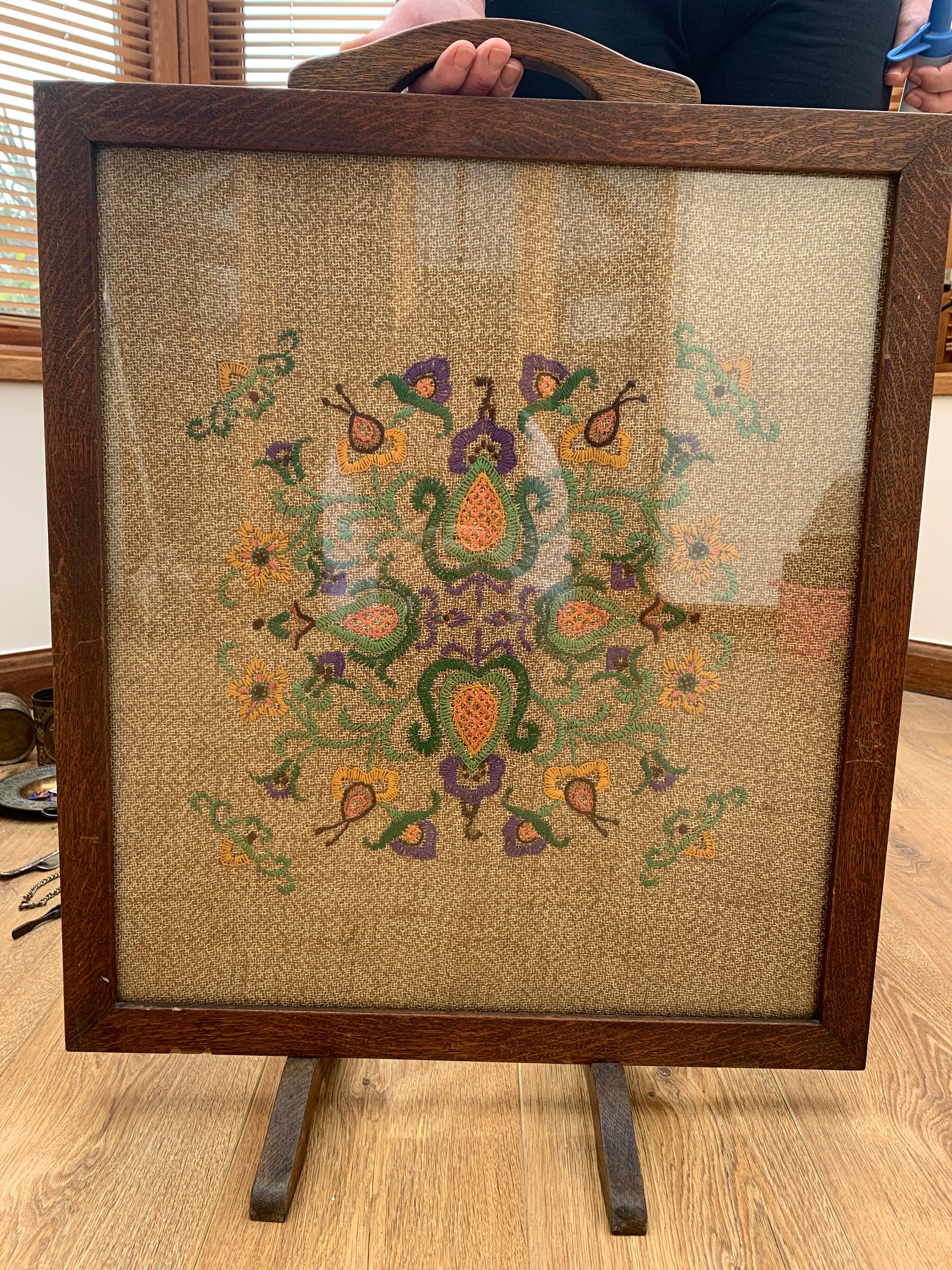 Vintage Tapestry Fire Screen Hardwood Etsy