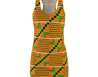 African Print Women's Racerback Mini Dress - Racerback T-shirt Mini Dress