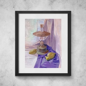Natura morta - 34 x 24 cm - Natura morta con lampada ad olio e pere, guazzo su carta