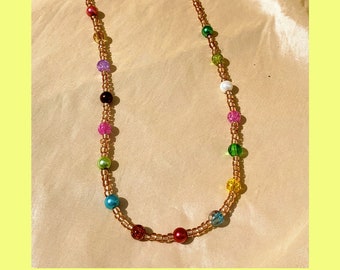 Rainbow beaded necklace, summer jewellery,