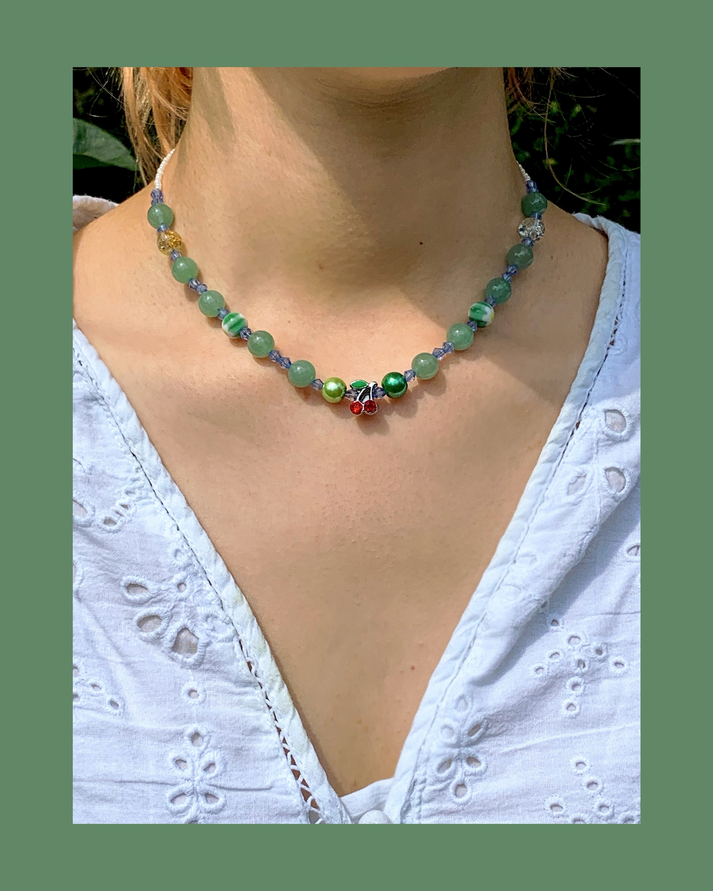 Collar De Cuentas De Jade Verde Con Colgante (6 Mm, 17 Pulgadas) - México