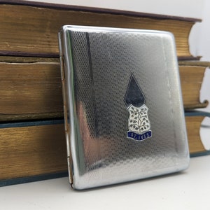 Vintage St. Ives Zigaretten Etui verchromt mit Gummibändern - Druckknopföffnung / Vintage 1950er Jahre Wappen / Made in England