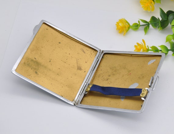 Cigarette Case Chromium Plated with Elastic Tie -… - image 2