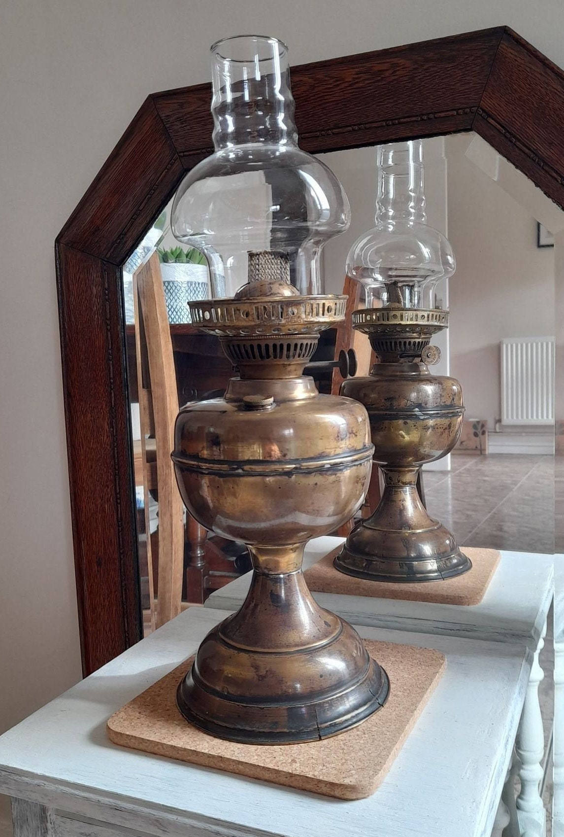 Vintage Brass Duplex Oil / Kerosene Lamp with Glass Chimney Etsy