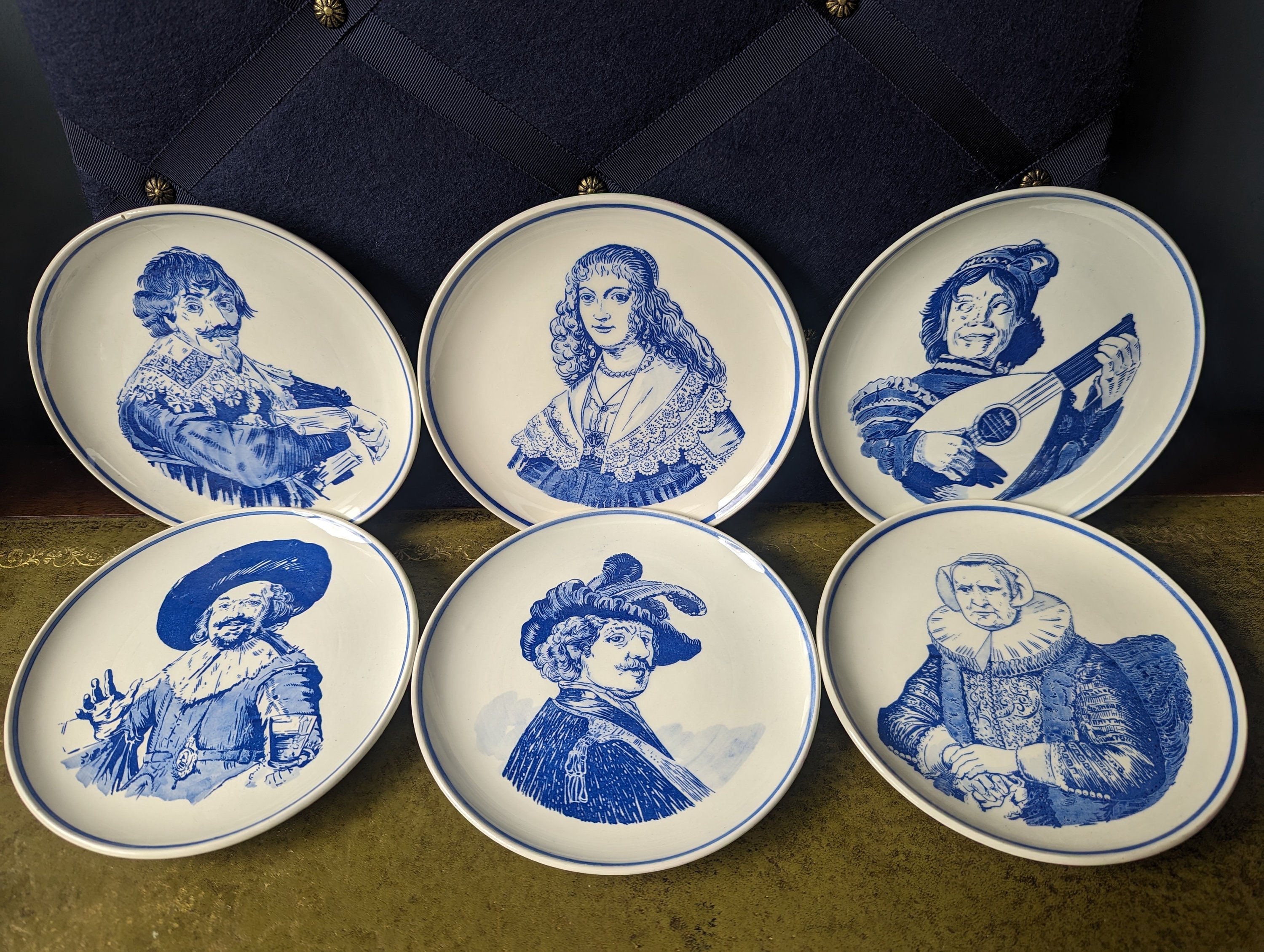 Royal G Delftware Plates Delfts Blauw Unicum Complete Set of Six / Blue