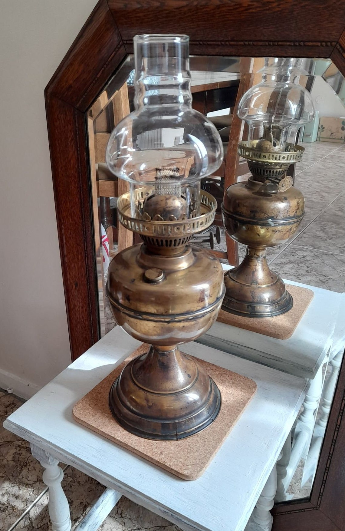 Vintage Brass Duplex Oil / Kerosene Lamp with Glass Chimney Etsy