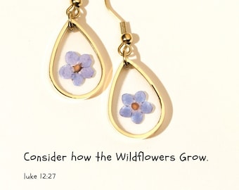 Forget-Me-Not Flower - Stainless Steel Drop Earrings