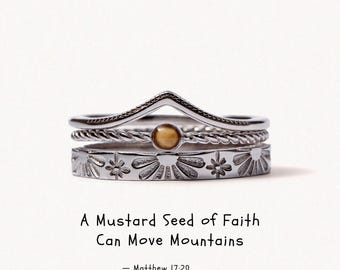 3 Ring Set - Faith Moves Mountains - Sterling Silver
