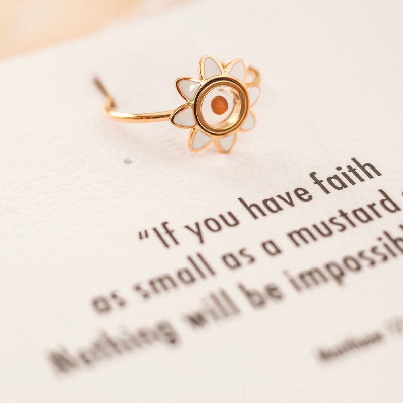 Daisy Flower Mustard Seed Faith Ring Move Mountains Etsy
