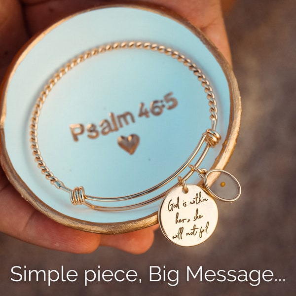 Salmo 46:5 Dios está dentro de ella, no fallará, Joyería religiosa, Pulsera de joyería de semilla de mostaza, Regalo cristiano, Regalos para ella