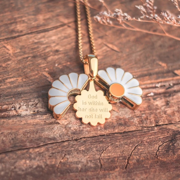 Hidden Message Daisy Locket Necklace, Christian Jewelry, Baptism, God Mother Gift, Move Mountains, Christian Gifts for her, First Communion