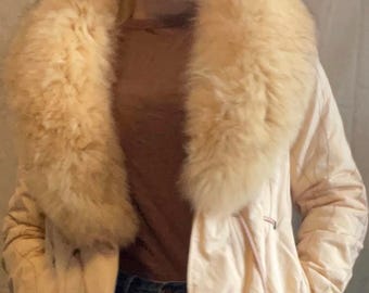 Vintage 1970s Fox Fur Lined Drawstring Jacket