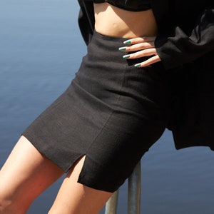 Summer linen skirt, Short flax skirt, Linen mini skirt, Natural linen skirt, High waist skirt, Organic linen skirt women, Black linen skirt image 2