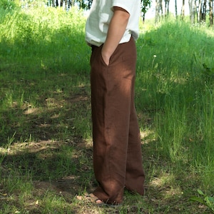Wide Leg Men&#39;s Linen Pants, Elastic Waist Harem Pants, Mens Linen Boho Pants, Loose Fit Summer Palazzo Pants, Baggy pants, Men&#39;s Trousers