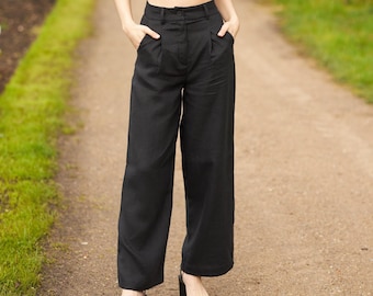 Black Wool Trousers Women Peg Leg Trousers Formal Pants for Women Work Business Pants High Waist Trousers Office Wear for Women Etsy