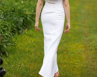 White long women's linen skirt, Elegant summer linen skirt, Petite and tall skirt, High waisted linen skirt, Custom length linen skirt