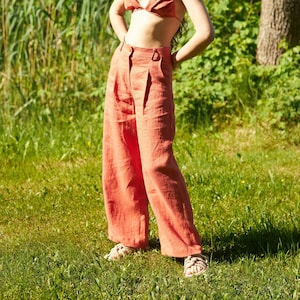 Wide linen pants, Custom length linen pants for women, High waisted baggy linen trousers, Heavy linen pants, Petite Tall linen pants
