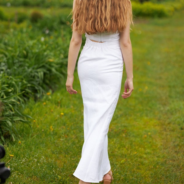 White long women's linen skirt, Elegant summer linen skirt, Petite and tall skirt, High waisted linen skirt, Custom length linen skirt