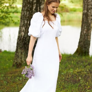 Long puffy sleeve linen dress, Elegant linen summer dress, Linen clothing, Linen capsule wardrobe, Organic natural linen wedding dress