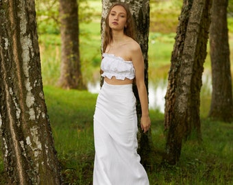 Linen skirt and top set, Natural organic linen two piece set, Unique white linen rustic wedding gown, Linen clothing, White summer linen set