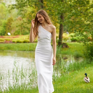 Elegant linen set, Linen summer set, White linen top, White linen skirt, Wedding dress set image 3