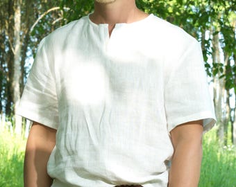 Organic Linen V-Neck Tee: Relaxed Fit Soft Flax Shirt