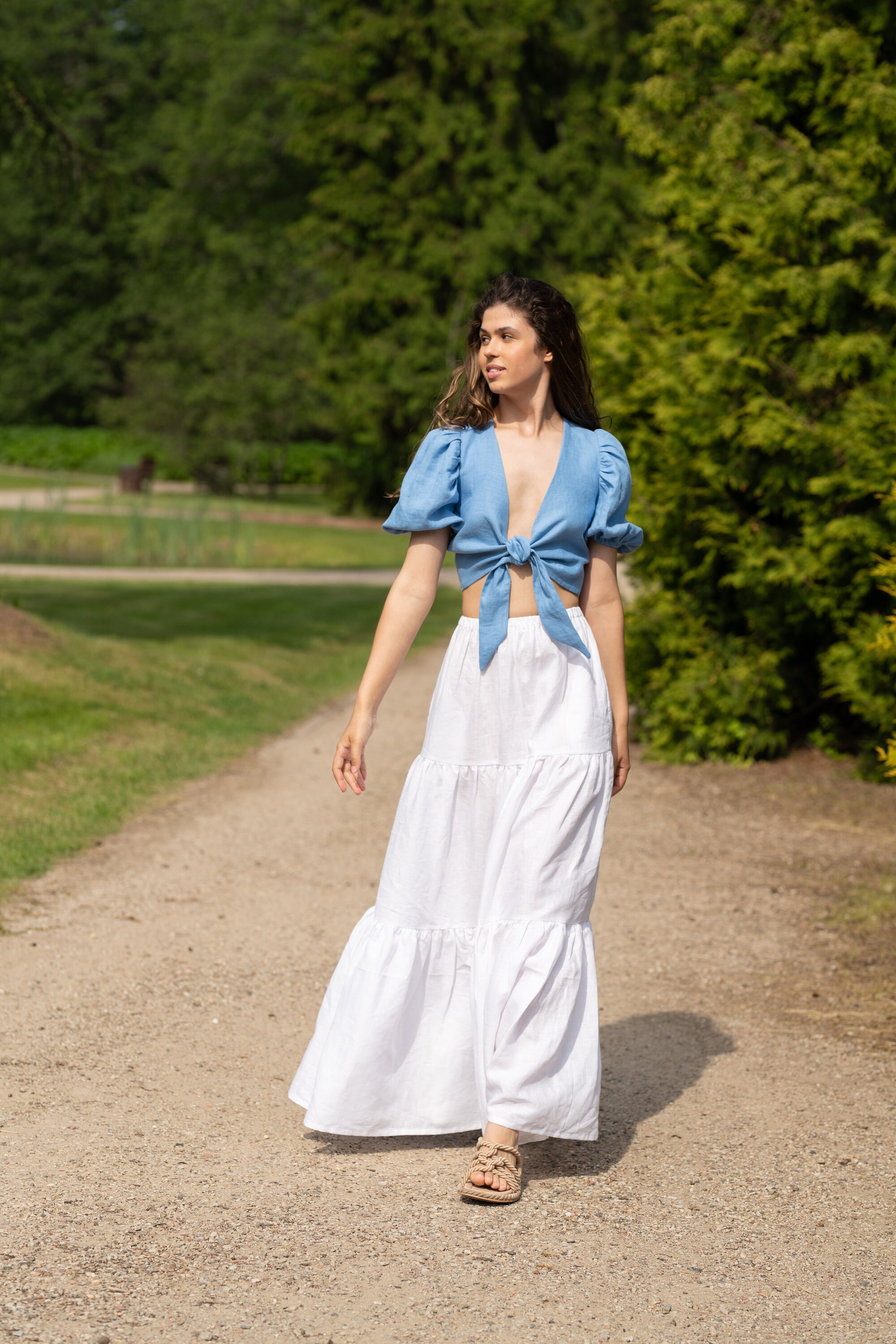 Maxi Linen Tiered Skirt: Ruffled, Elastic Waist, Side Pockets - Etsy