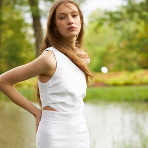 Elegant linen set, Linen summer set, White linen top, White linen skirt, Wedding dress set image 4
