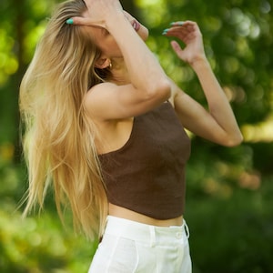 Tie Back Linen Top: Sleeveless Square Neck Blouse