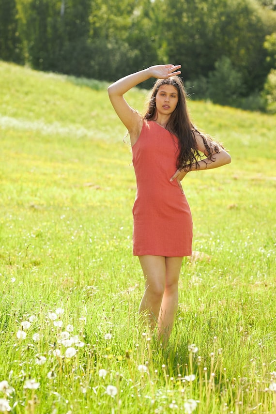one shoulder linen mini dress Helena One Shoulder Linen Mini Dress / Powder Blue | MESHKI