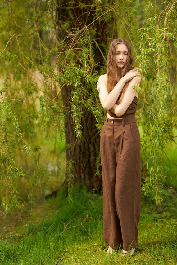 Wide Linen Pants, Custom Length Linen Pants for Women, High Waisted Baggy Linen  Trousers, Heavy Brown Linen Pants, Petite Tall Linen Pants -  Canada