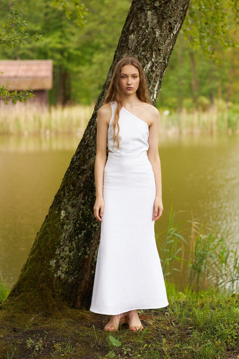 Elegant linen set, Linen summer set, White linen top, White linen skirt, Wedding dress set image 7