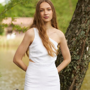 Elegant linen set, Linen summer set, White linen top, White linen skirt, Wedding dress set image 2