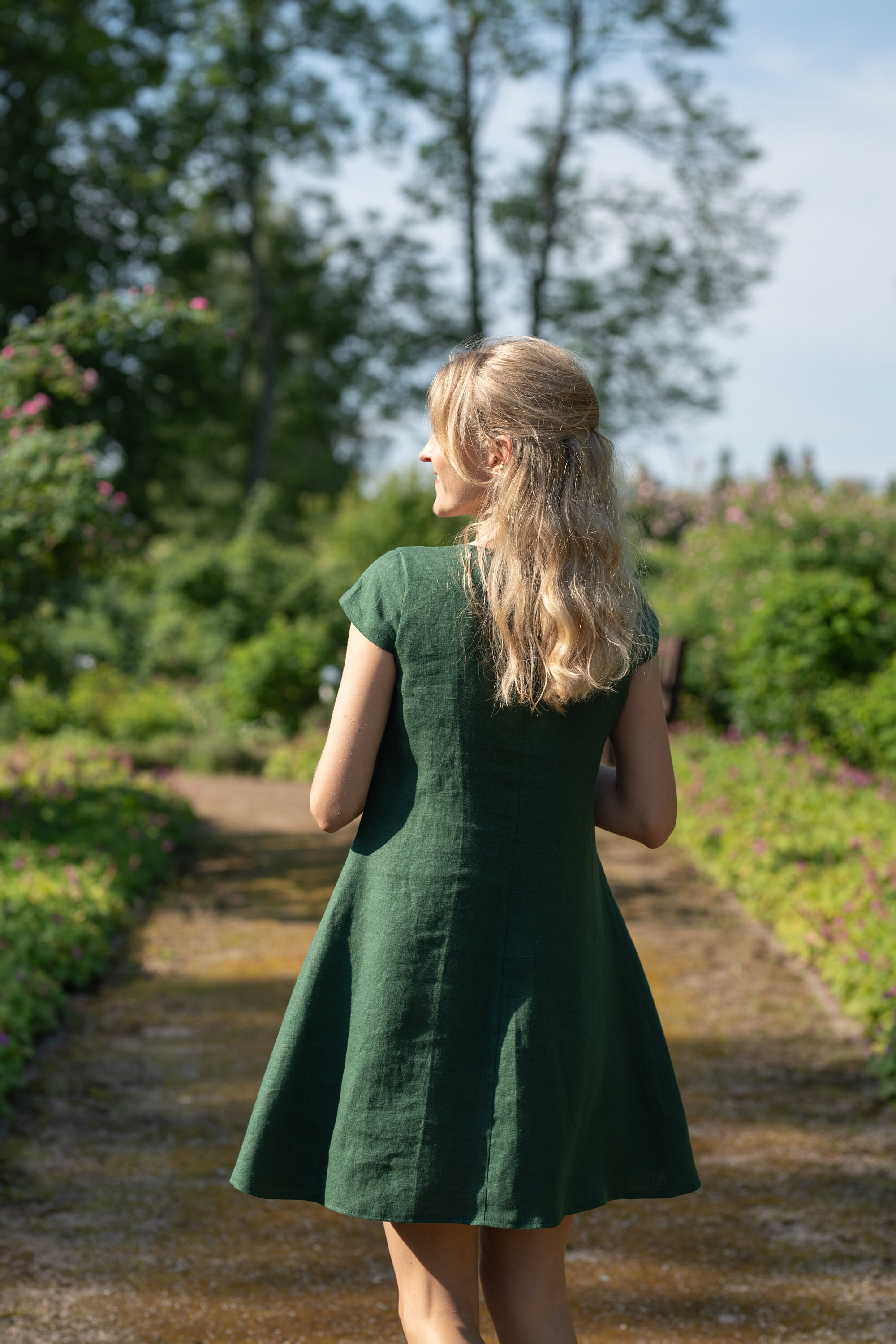green emerald velvet dress Linen mini dress SIWA in Deep green main image 1