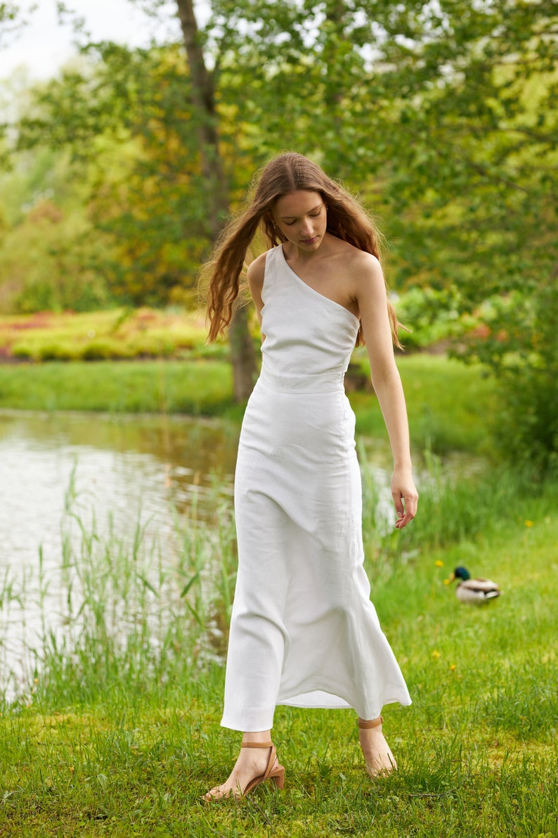 Elegant linen set, Linen summer set, White linen top, White linen skirt, Wedding dress set image 6