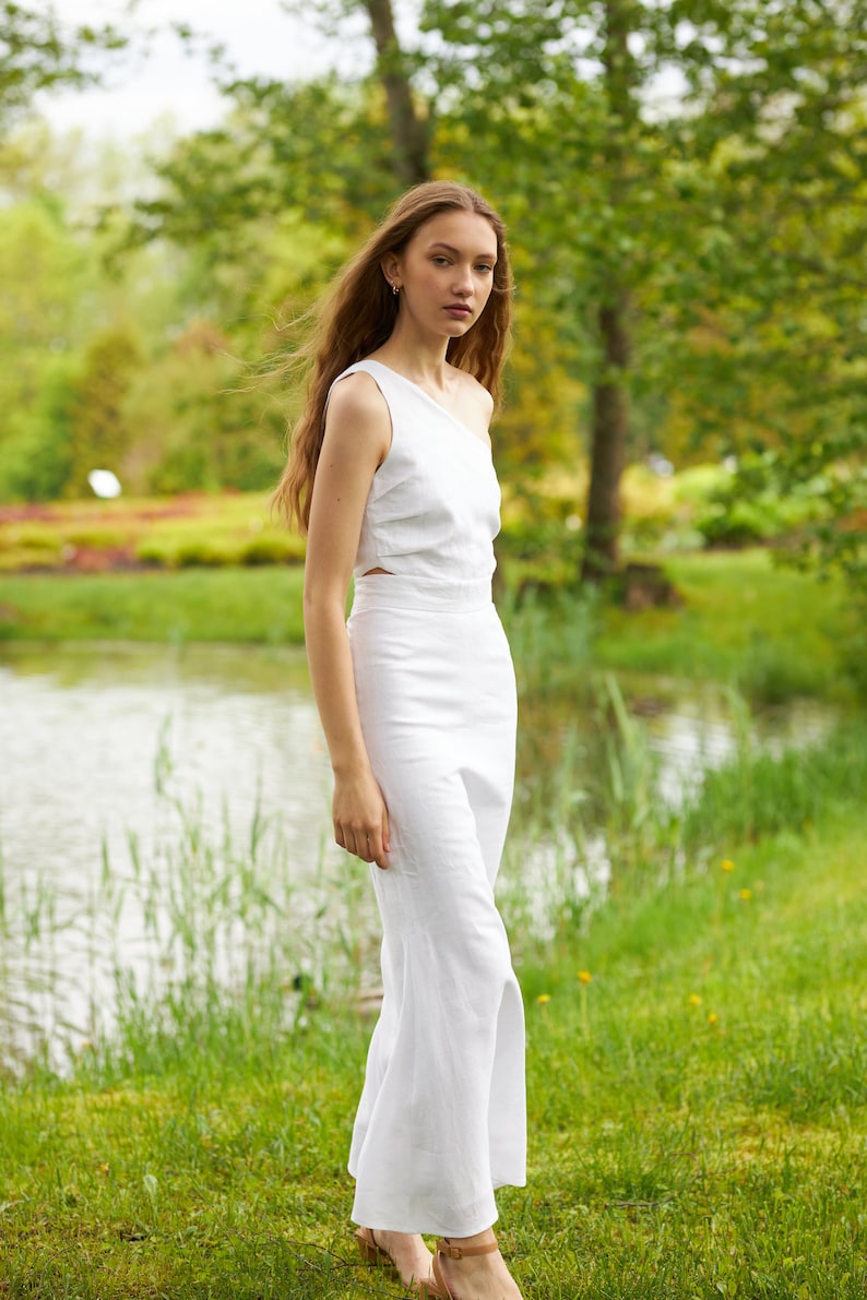 Elegant linen set, Linen summer set, White linen top, White linen skirt, Wedding dress set image 5