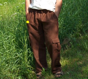 Pantalon Homme Lin Coton Léger Été - Coupe Droite Décontractée - Poches Cargo - Ceinture Élastique - Pour Travail, Sport, Daily