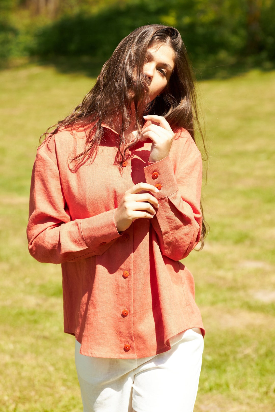Vintage T. 14 (42) Rouge Blazer boutonné Manche longue