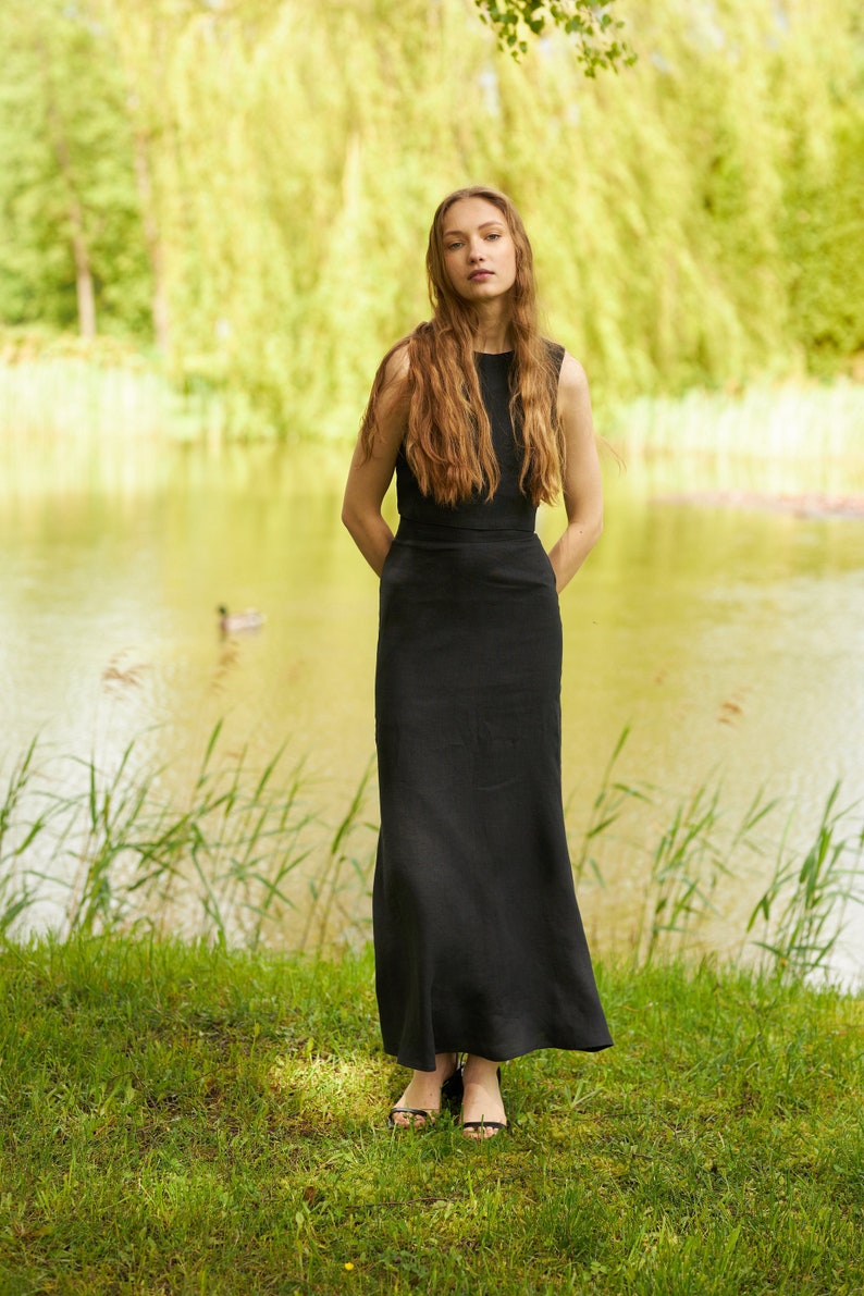 Long women's linen skirt, Maxi summer linen skirt, Petite Tall linen skirt, High waisted black linen skirt, Custom length summer linen skirt image 6