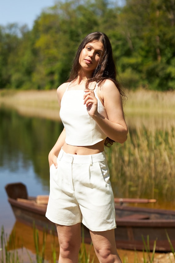 women's high waisted dress shorts Linen Shorts: Summer Office Clothes DVFMR43E00