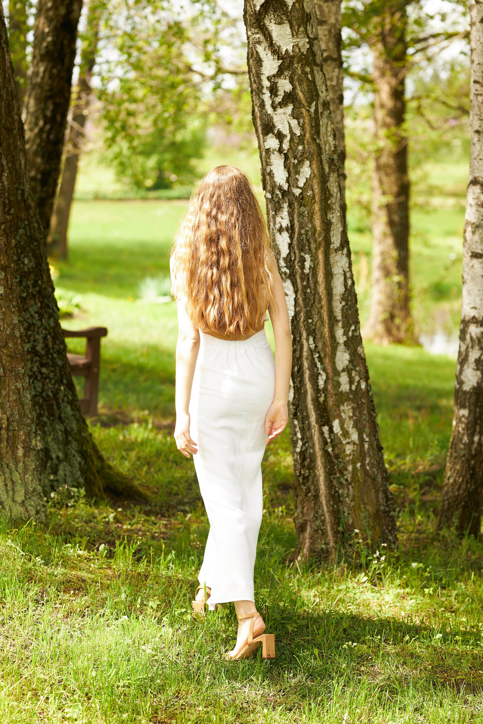 ● I AM MARI ● [Two-piece set] Duehr Linen Shirt Long Skirt White Linen Skirt and Top Set: Organic Two Piece Summer
