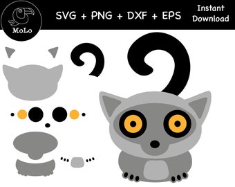 Gray Lemur Svg Layered, Lemur Decoration, PNG, DXF, Cricut, Stickers