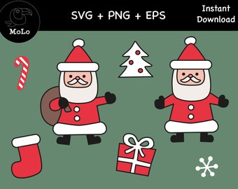 Cute Colored Santa Bundle Svg, Decal, SVG, PNG, DXF, Christmas Stickers