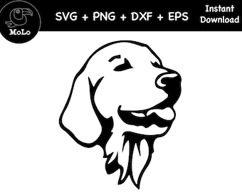 Golden Retriever Face, Black Retriever Dog Decal, SVG, PNG, DXF