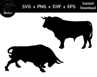 Bull Bundle, Bull Decal, SVG, PNG, DXF, Bull Silhouette